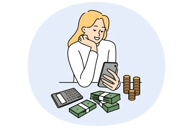 Smiling woman manage budget  Illustration