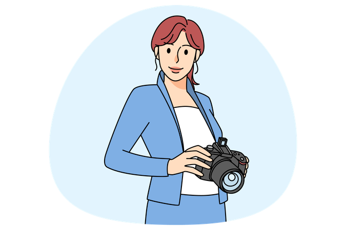 Smiling woman photographer with camera  Illustration