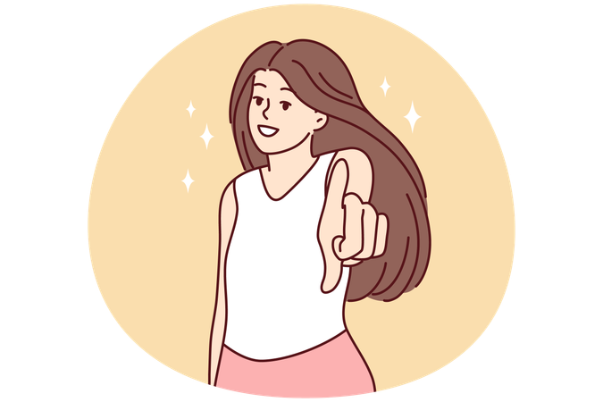 Smiling woman point at screen  Illustration