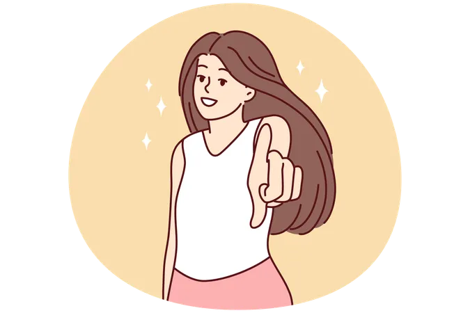Smiling woman point at screen  Illustration