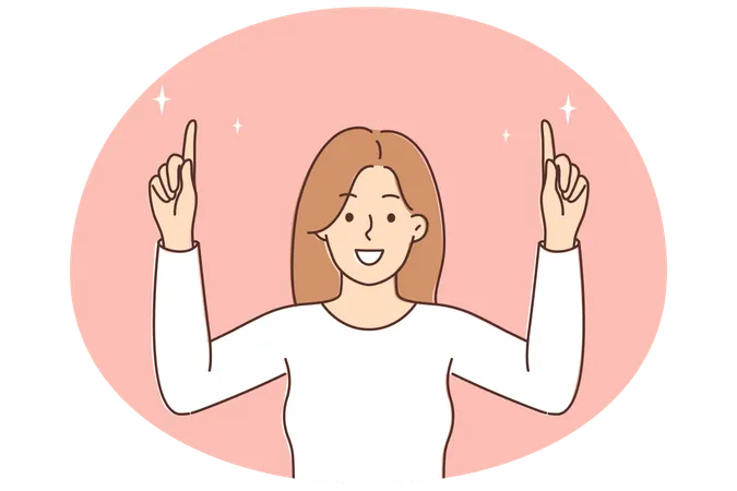 Smiling woman point up at good deal  Illustration