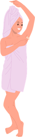 Smiling woman removing hair from armpits shaving body  Illustration