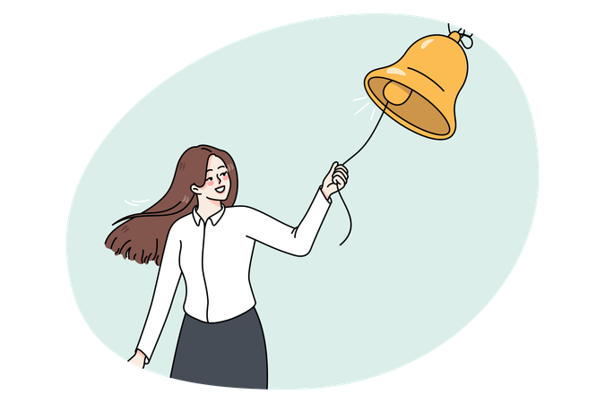 Smiling woman ring bell for media notification  Illustration