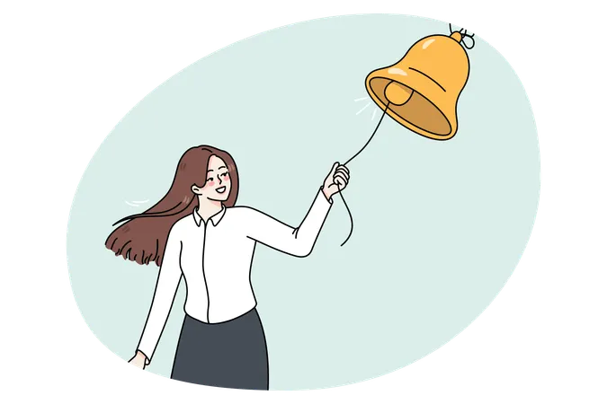 Smiling woman ring bell for media notification  Illustration