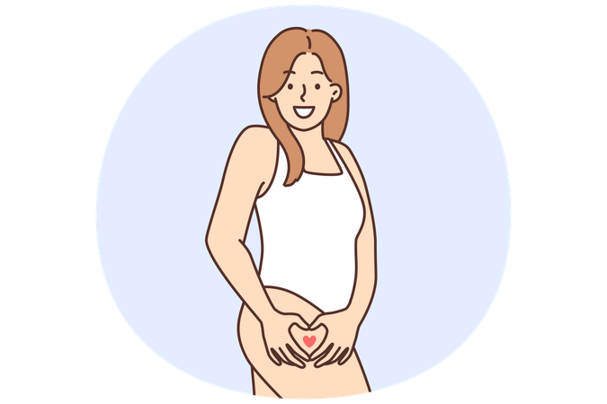 Smiling woman show heart sign on hip  Illustration