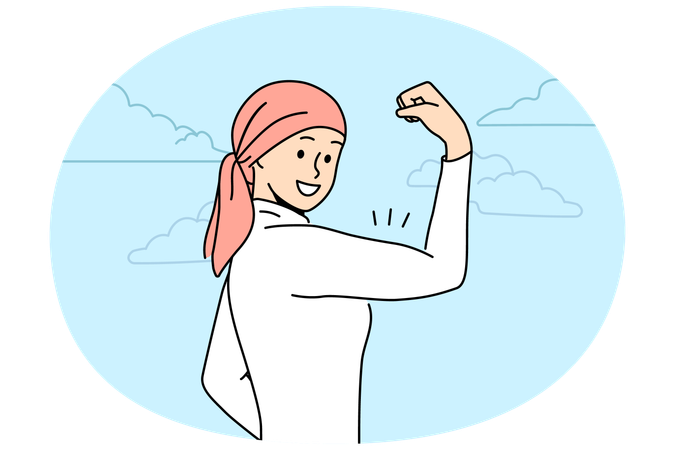 Smiling woman show muscles beat cancer  Illustration