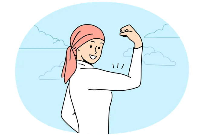 Smiling woman show muscles beat cancer  Illustration