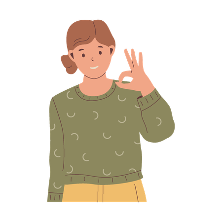 Smiling woman showing ok gesture  Illustration