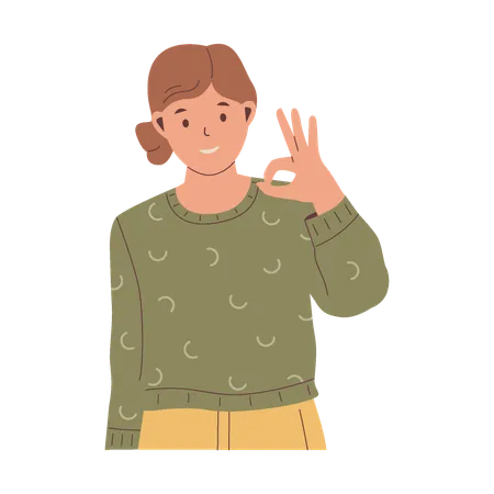 Smiling woman showing ok gesture  Illustration