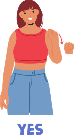 Smiling Woman Sign For Yes In Sign Language  Illustration