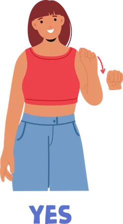 Smiling Woman Sign For Yes In Sign Language  Illustration