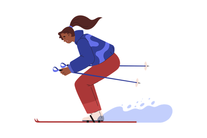 Smiling woman skiing  Illustration