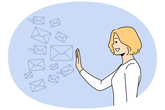 Smiling woman stop numerous letters  Illustration