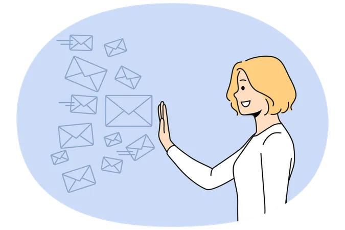 Smiling woman stop numerous letters  Illustration