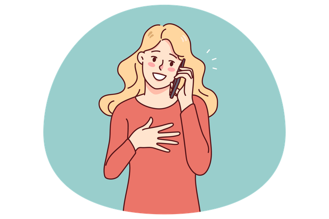 Smiling woman talk on smartphone  Illustration