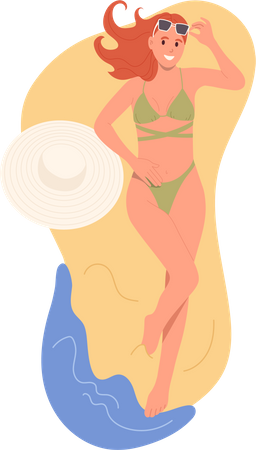 Smiling woman tourist sunbathing  イラスト