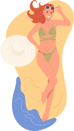 Smiling woman tourist sunbathing  Illustration