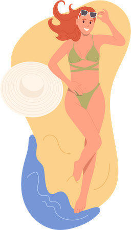 Smiling woman tourist sunbathing  일러스트레이션