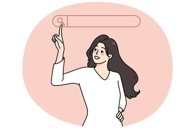 Smiling woman use searching line on computer  Illustration