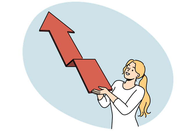 Smiling woman with arrow facing up  Illustration