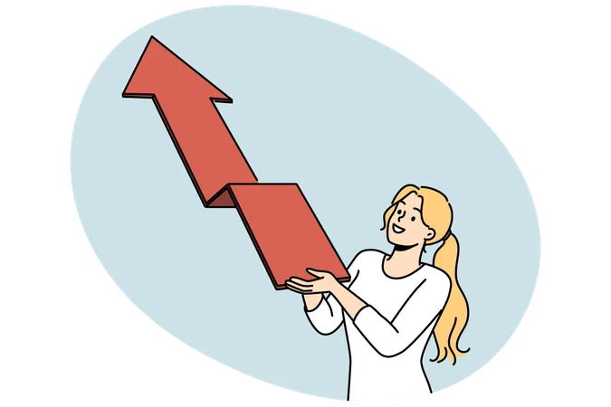 Smiling woman with arrow facing up  Illustration