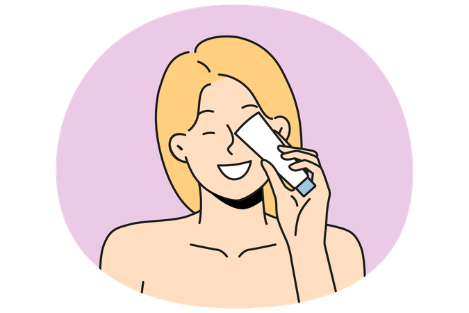 Smiling woman with beauty product bottle  Illustration