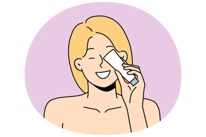 Smiling woman with beauty product bottle  Illustration