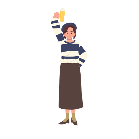Smiling Woman with Beer Glass  Illustration