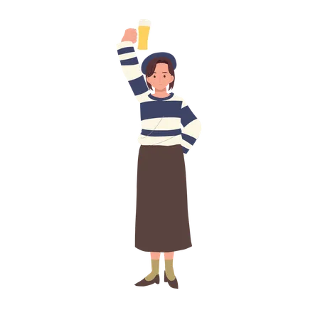 Smiling Woman with Beer Glass  Illustration