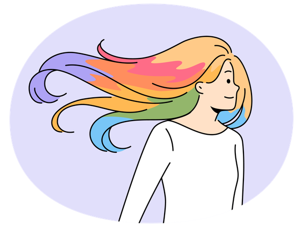 Smiling woman with colorful dyed hair  Illustration