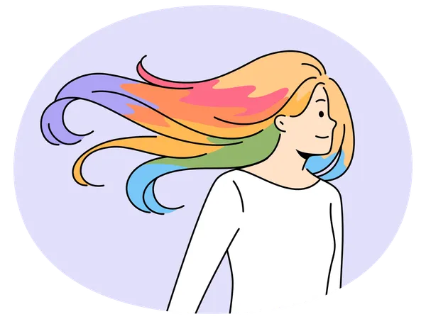 Smiling woman with colorful dyed hair  Illustration