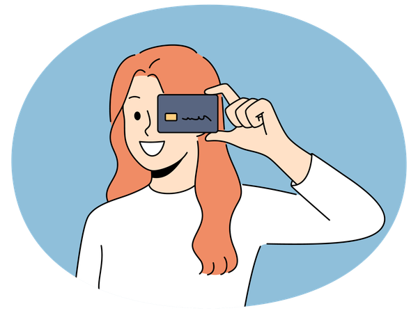 Smiling woman with credit card in hands  Illustration