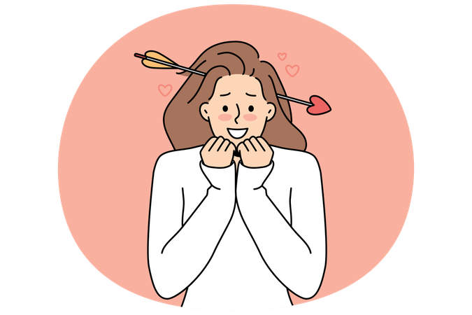 Smiling woman with cupid arrow in head  Illustration