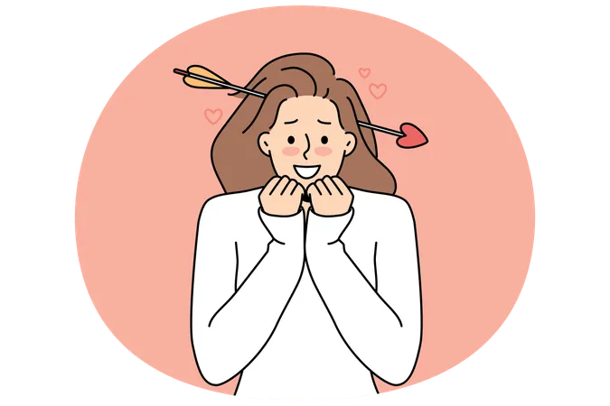 Smiling woman with cupid arrow in head  Illustration