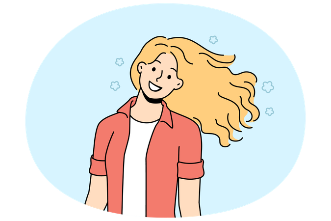 Smiling woman with curly hair enjoy walking  Illustration