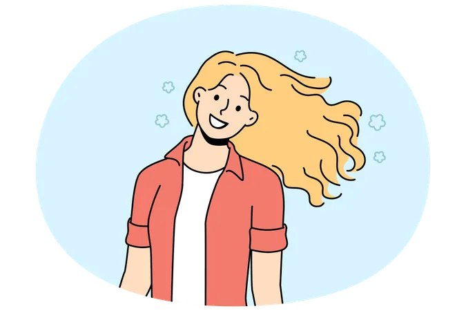 Smiling woman with curly hair enjoy walking  Illustration
