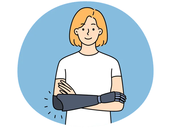 Smiling woman with hand prosthesis feeling optimistic and confident  Illustration