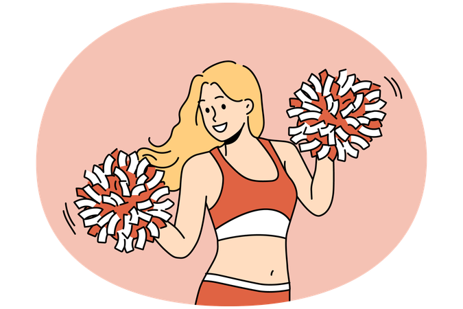 Smiling woman with pompons dancing  Illustration