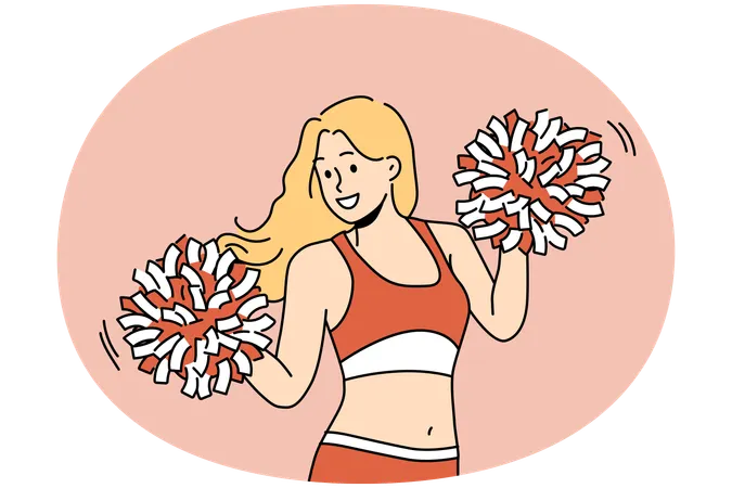 Smiling woman with pompons dancing  Illustration
