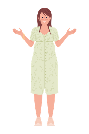 Smiling woman with pregnant belly in spring dress  Illustration