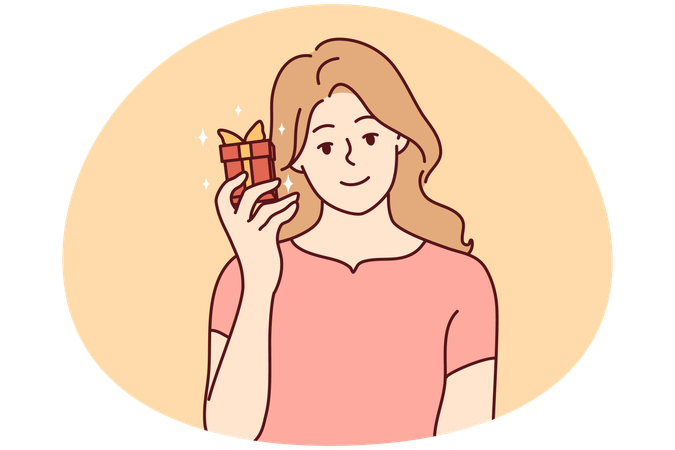 Smiling woman with present celebrate birthday  Illustration