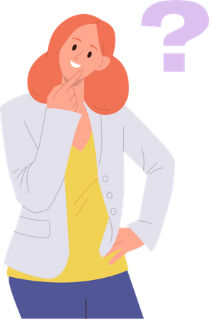 Smiling woman with question mark thinking  Illustration