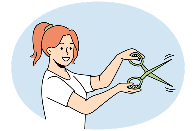 Smiling woman with scissors  Illustration