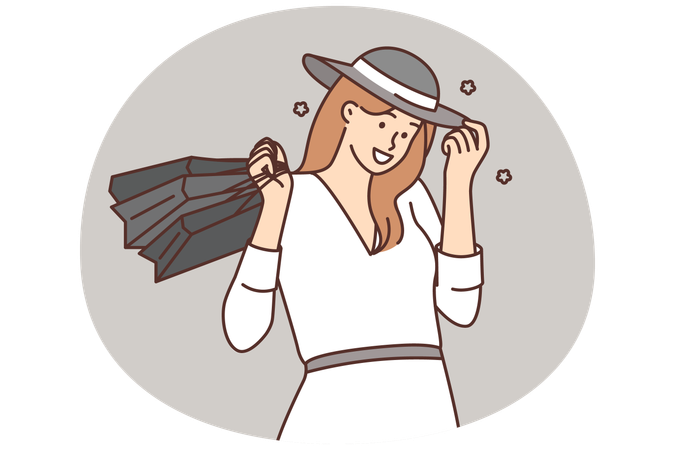 Smiling woman with shopping bags  Illustration