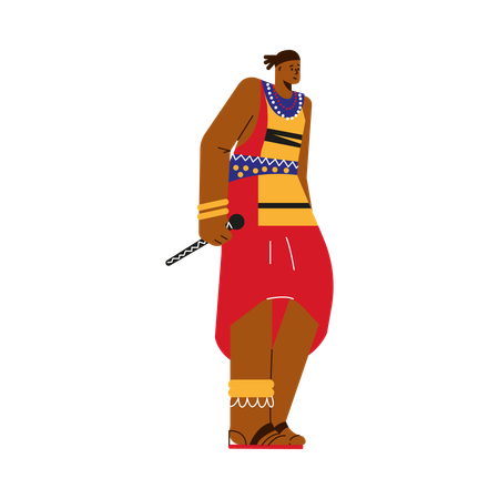 Smiling young African man in traditional clothes holding microphone  Illustration