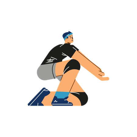 Smiling young boy volleyball player in uniform got down on one knee and put hands forward  Illustration