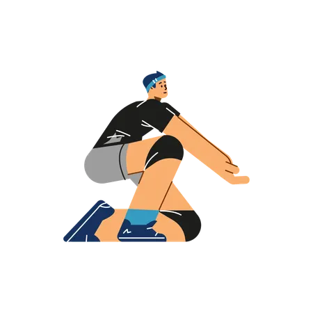 Smiling young boy volleyball player in uniform got down on one knee and put hands forward  Illustration