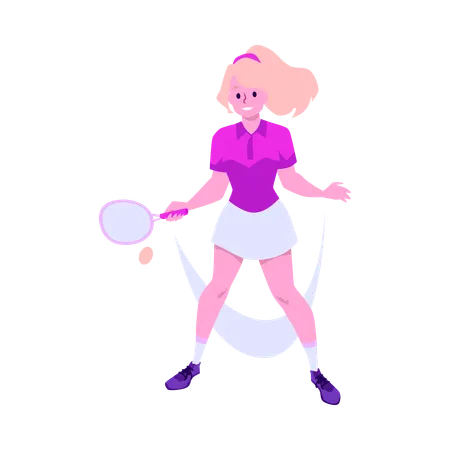 Smiling young girl tennis player makes racket move  Illustration