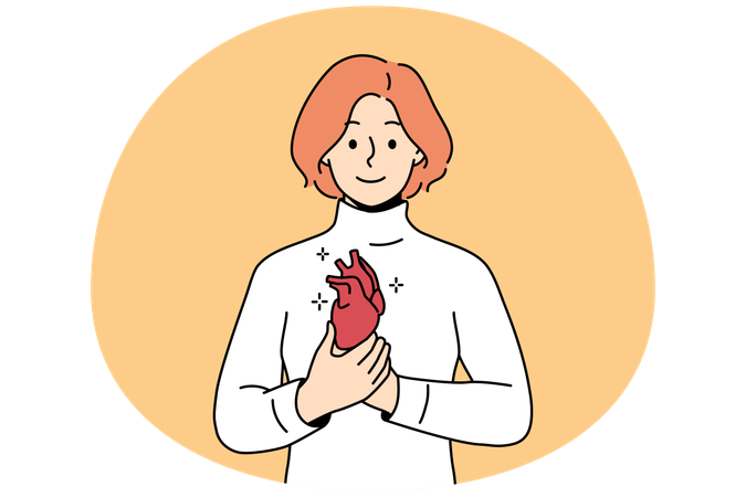 Smiling young man holding heart in hands  Illustration