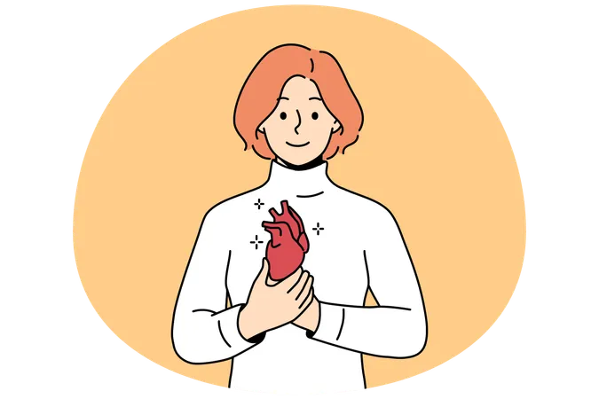 Smiling young man holding heart in hands  Illustration